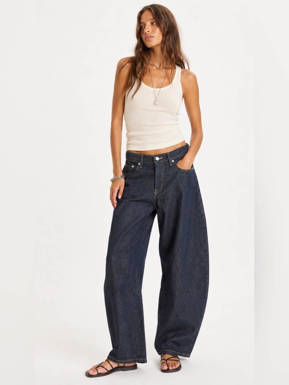 Levi's Premium Baggy Dad Barrel Jeans Dark Wash Curved Leg Womens 26x30 NWT